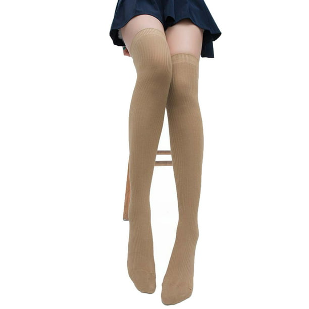Women Winter Knitted Thigh Solid Color Over The Knee Socks High Long Stockings 